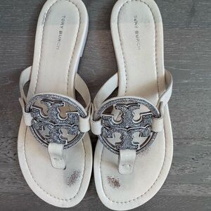 Tory Burch Cream Sandals with Silver Accents